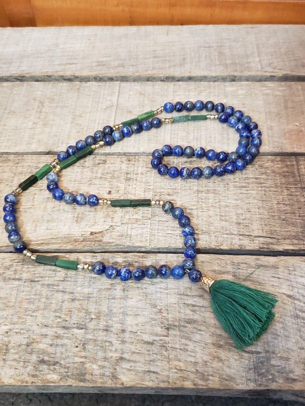 Vintage Blue Lapis Lazuli & Malachite Meditation Prayer Beads Neckkace